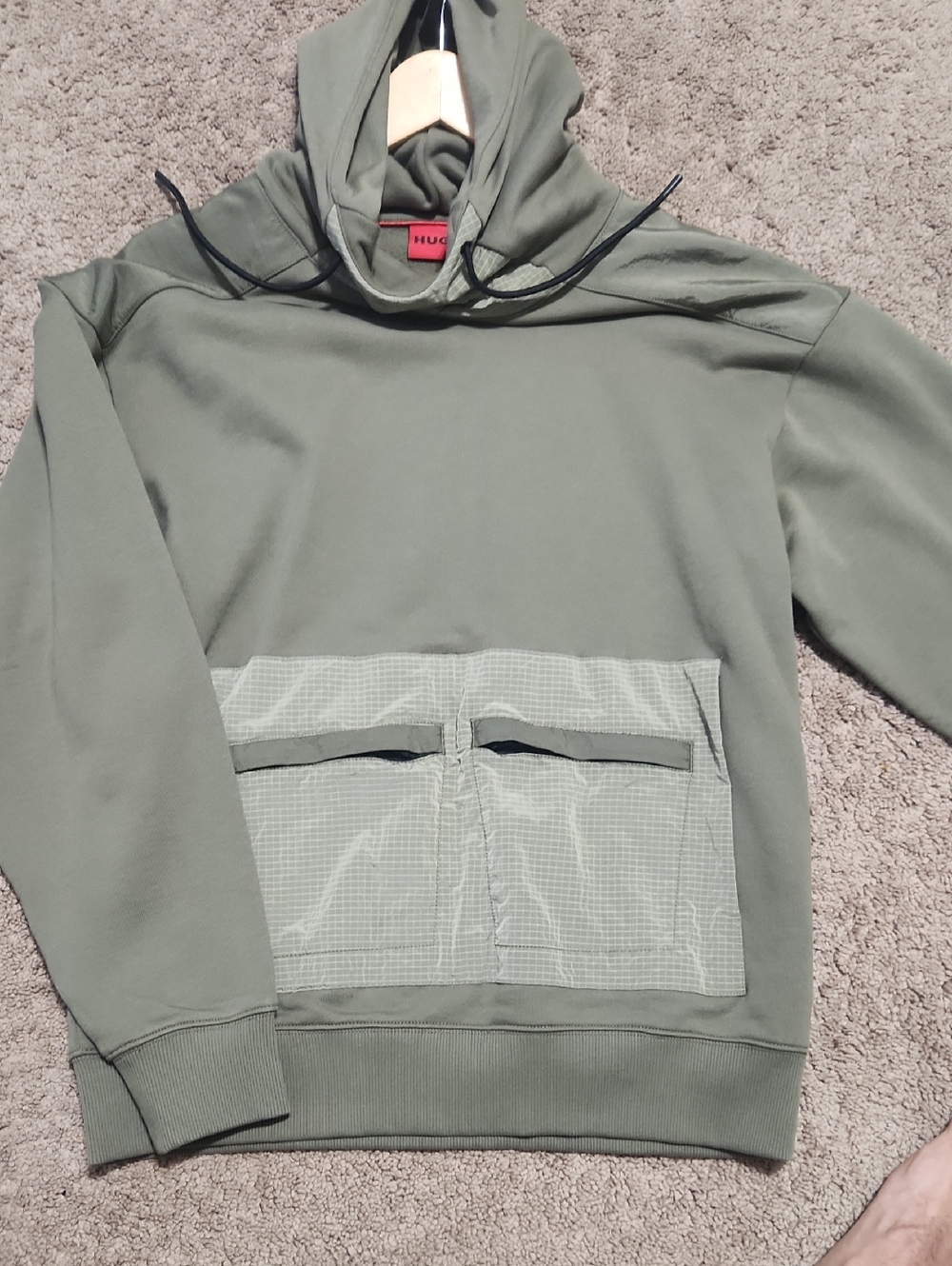 HUGO Olive Hooded Utility Sweatshirt
